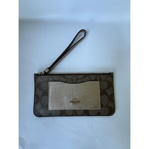 Coach Signature Wristlet/Wallet Dual Tone W/ Gold Zip Pouch